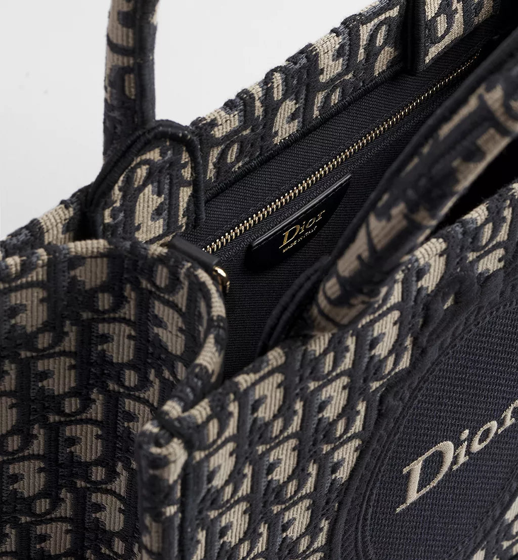 Small Dior Book Tote with Strap Blue Dior Oblique Jacquard and Embroidered Dior Médaillon