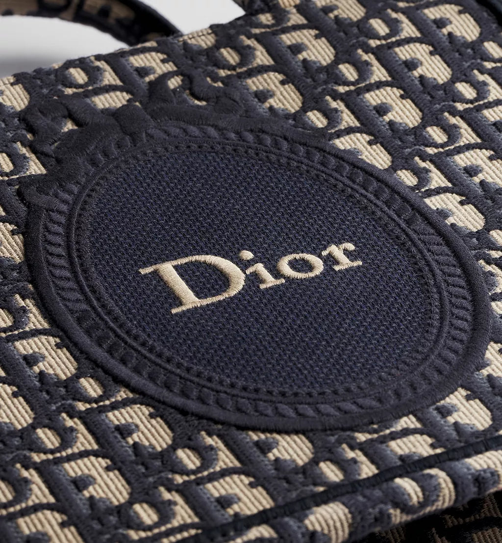 Small Dior Book Tote with Strap Blue Dior Oblique Jacquard and Embroidered Dior Médaillon