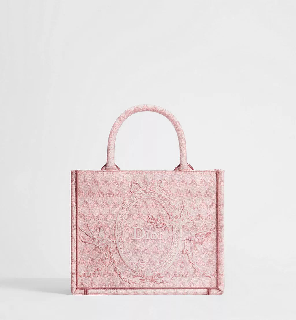 Dior Qixi Small Dior Book Tote with Strap Pink Dior Colibri Embroidery and Dior Médaillon