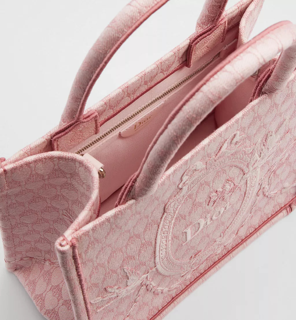 Dior Qixi Small Dior Book Tote with Strap Pink Dior Colibri Embroidery and Dior Médaillon