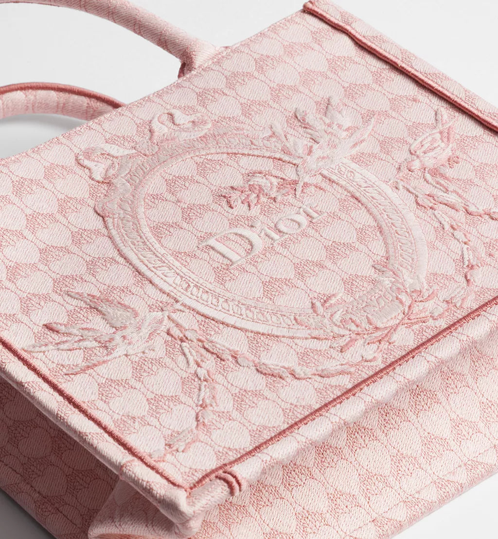 Dior Qixi Small Dior Book Tote with Strap Pink Dior Colibri Embroidery and Dior Médaillon