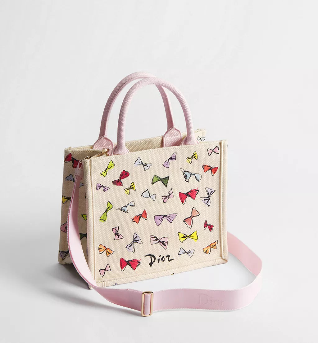 Dioriviera Small Dior Book Tote with Strap Latte Multicolor Dior Bows Embroidery