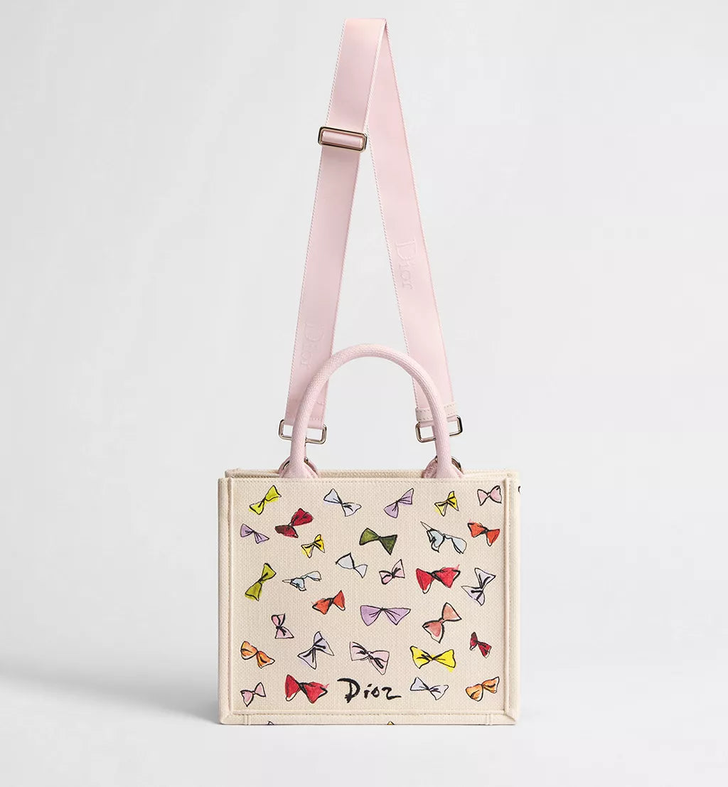 Dioriviera Small Dior Book Tote with Strap Latte Multicolor Dior Bows Embroidery