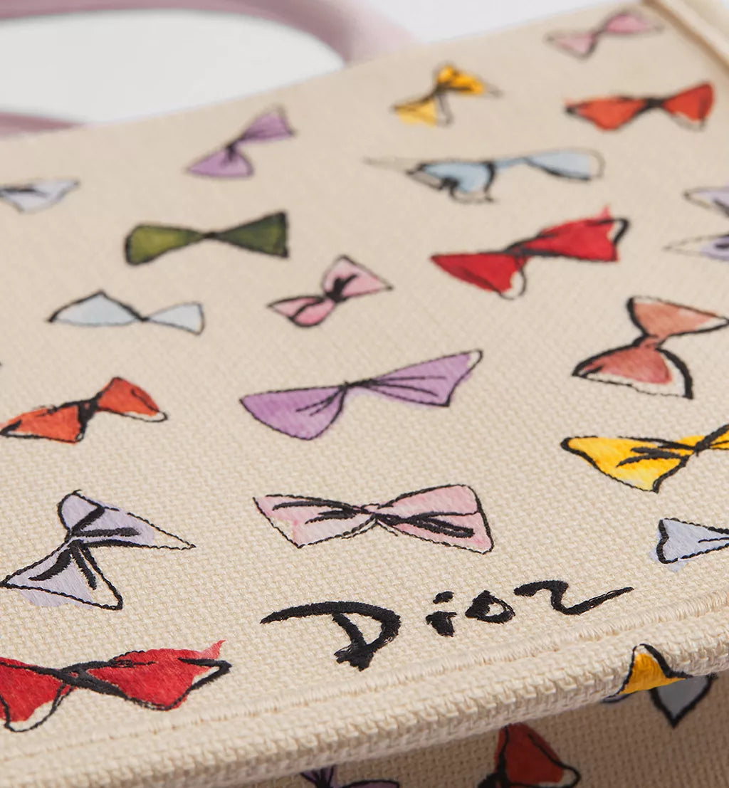 Dioriviera Small Dior Book Tote with Strap Latte Multicolor Dior Bows Embroidery