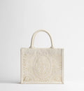 Small Dior Book Tote with Strap Latte Embroidered Crochet with Dior Médaillon Signature