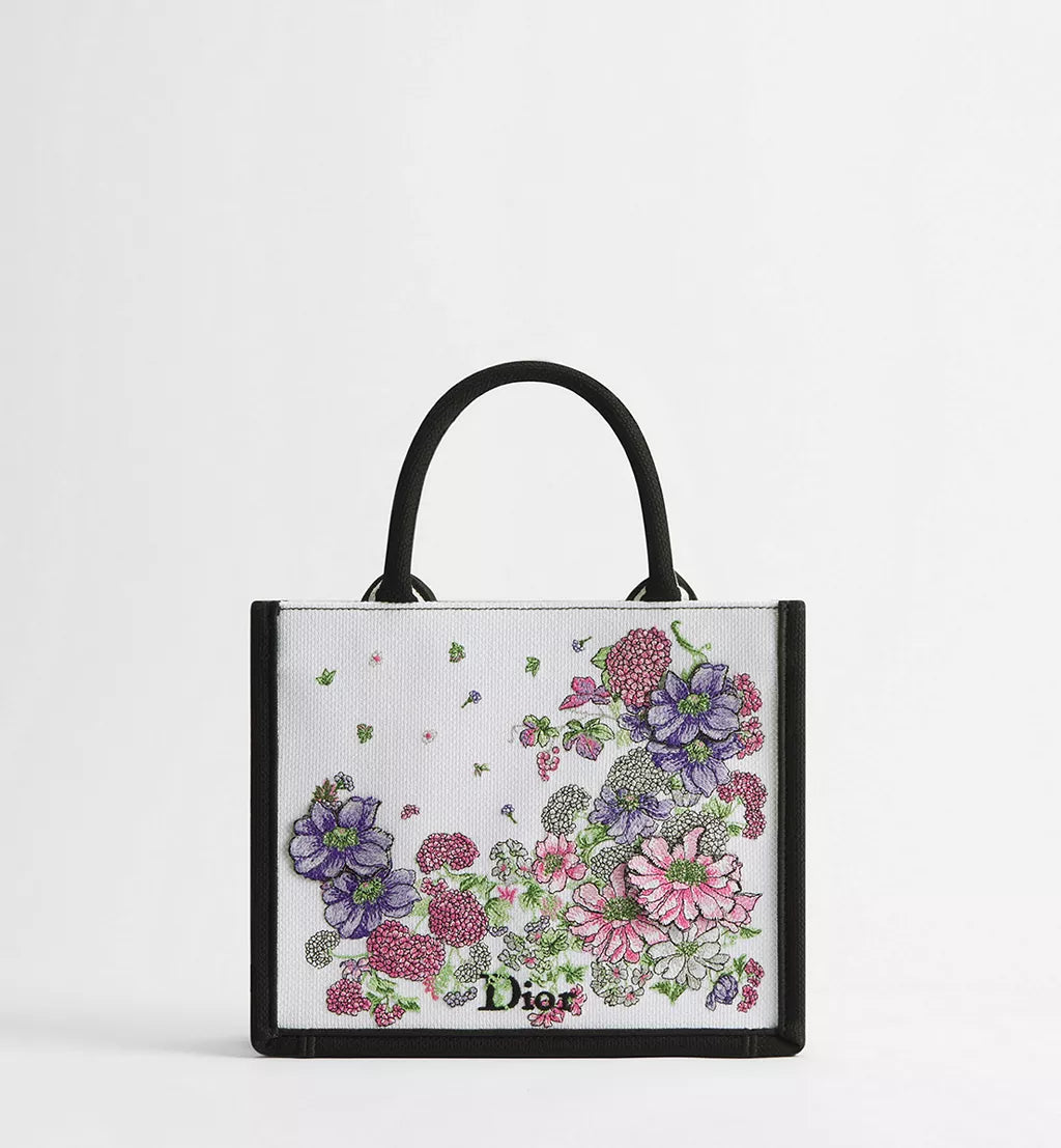 Small Dior Book Tote with Strap Multicolor Dior Hortensia Garden Embroidery