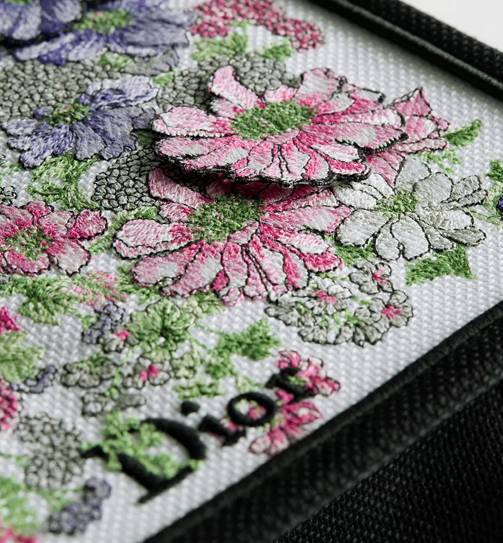 Small Dior Book Tote with Strap Multicolor Dior Hortensia Garden Embroidery