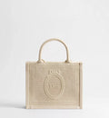 Small Dior Book Tote with Strap Beige Dior Oblique Washed Embroidery and Dior Médaillon