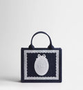 Small Dior Book Tote with Strap Blue Dior Oblique Embroidery with White Lace and Dior Médaillon