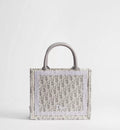 Small Dior Book Tote with Strap Latte and Gray Dior Oblique Embroidery and White Lace