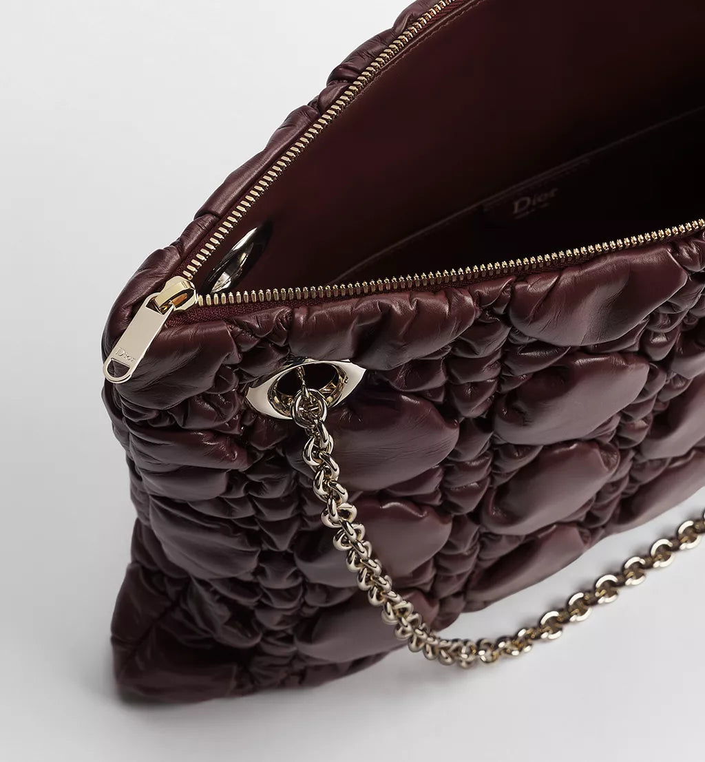 Medium Dior Milly-La-Forêt Bag Maroon Banner Puffy Macrocannage Calfskin