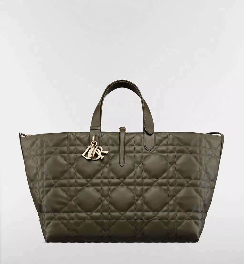 Large Dior Toujours Bag Olive Taupe Macrocannage Calfskin