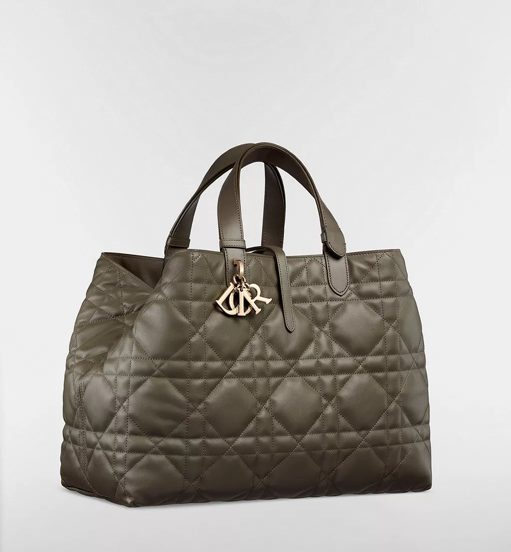Large Dior Toujours Bag Olive Taupe Macrocannage Calfskin