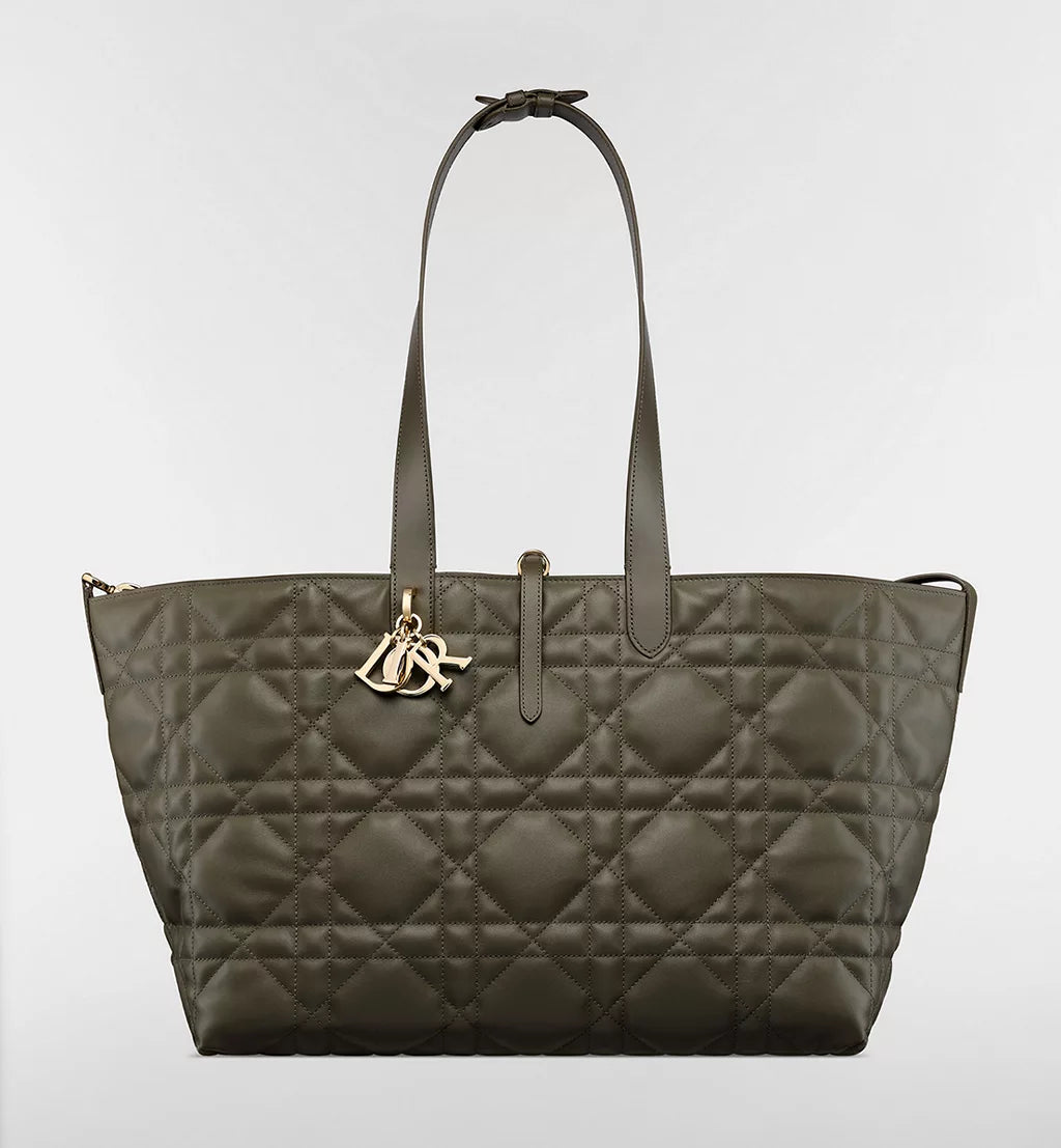 Large Dior Toujours Bag Olive Taupe Macrocannage Calfskin