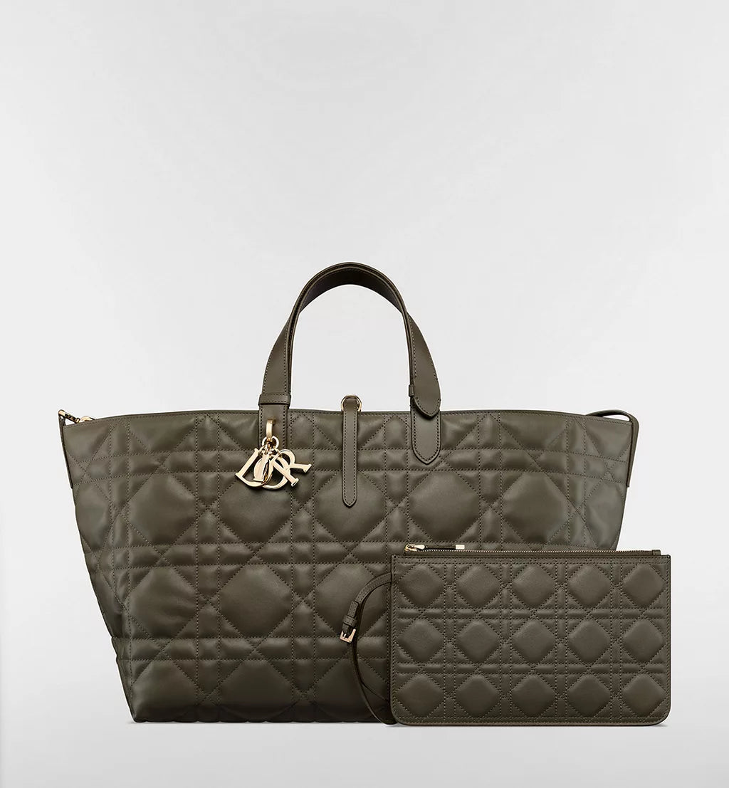 Large Dior Toujours Bag Olive Taupe Macrocannage Calfskin