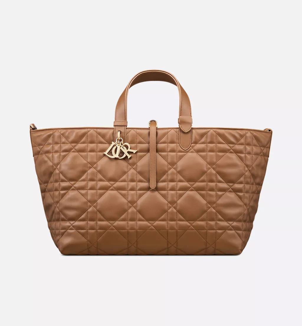 Large Dior Toujours Bag Camel Macrocannage Calfskin