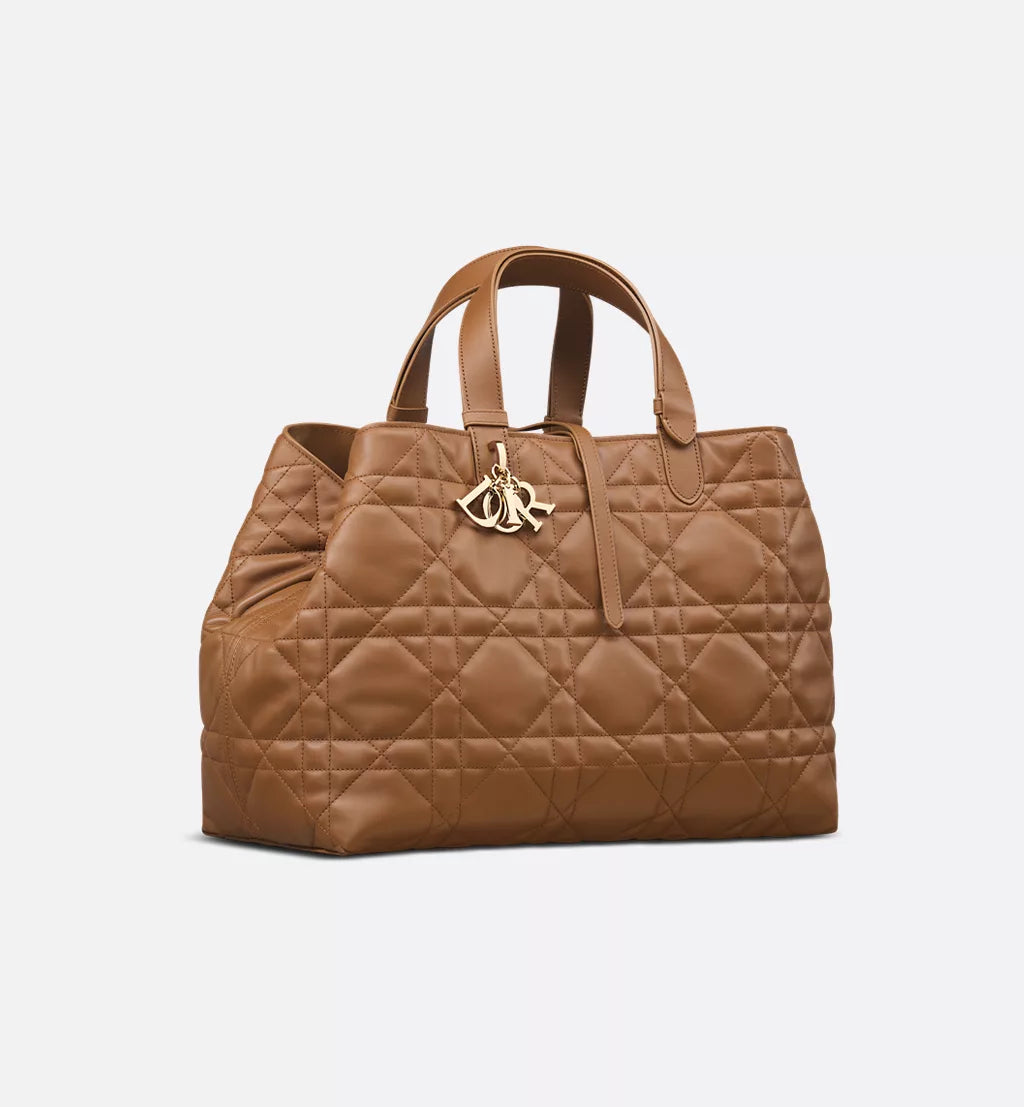 Large Dior Toujours Bag Camel Macrocannage Calfskin