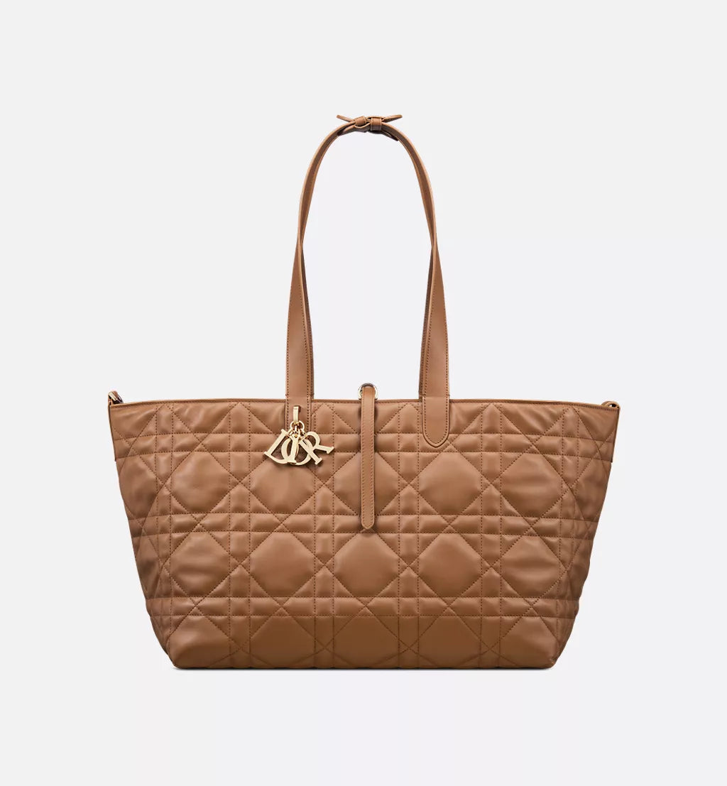 Large Dior Toujours Bag Camel Macrocannage Calfskin