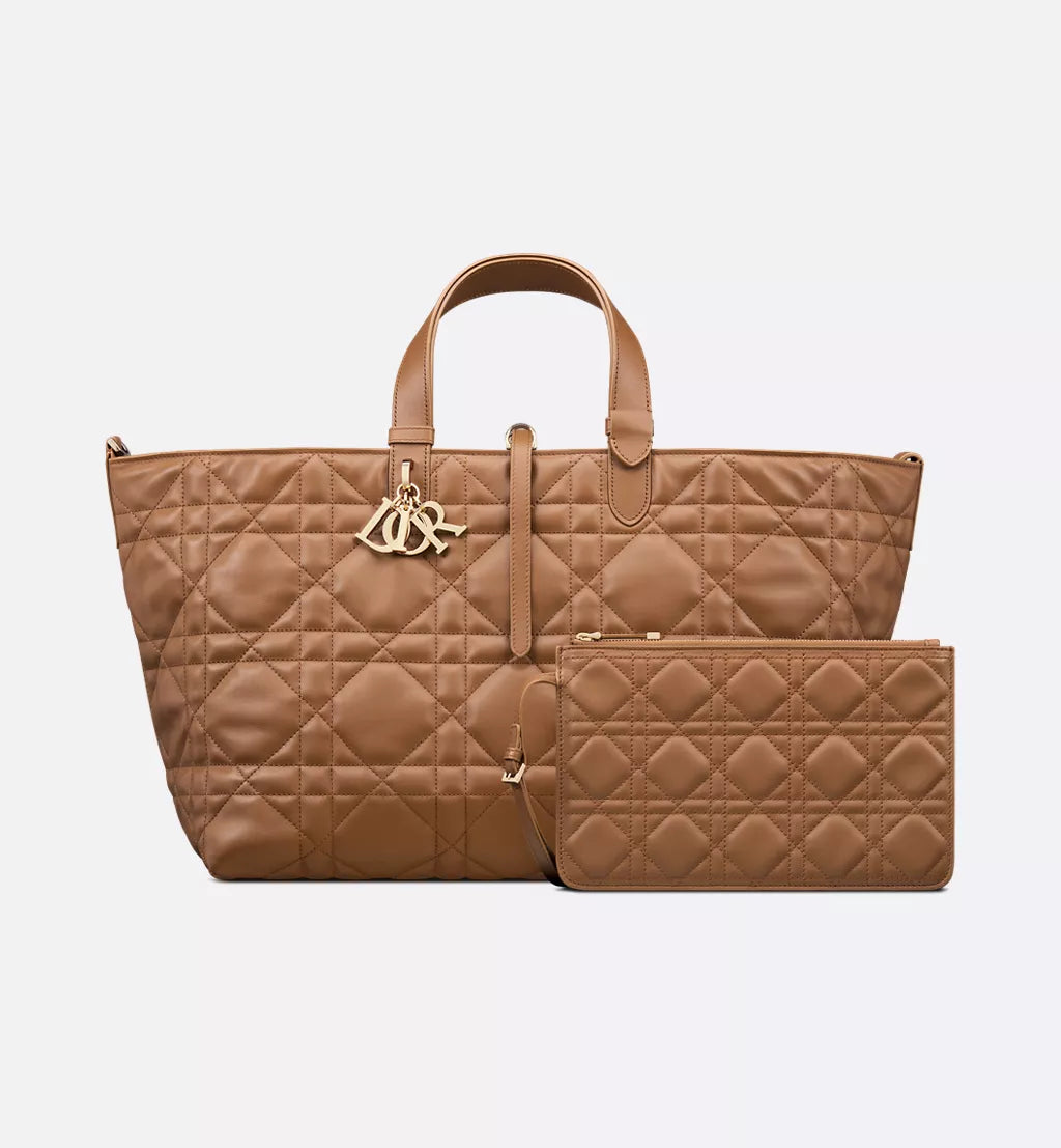Large Dior Toujours Bag Camel Macrocannage Calfskin