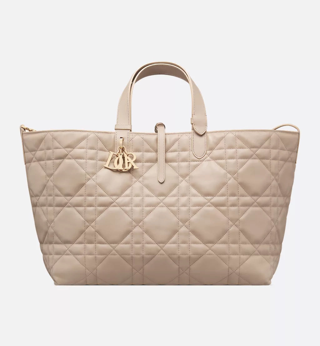 Large Dior Toujours Bag Desert Taupe Macrocannage Calfskin