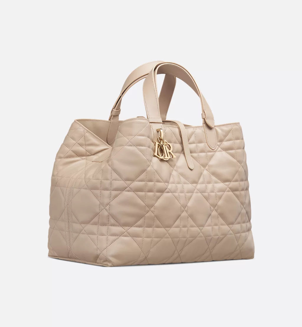 Large Dior Toujours Bag Desert Taupe Macrocannage Calfskin