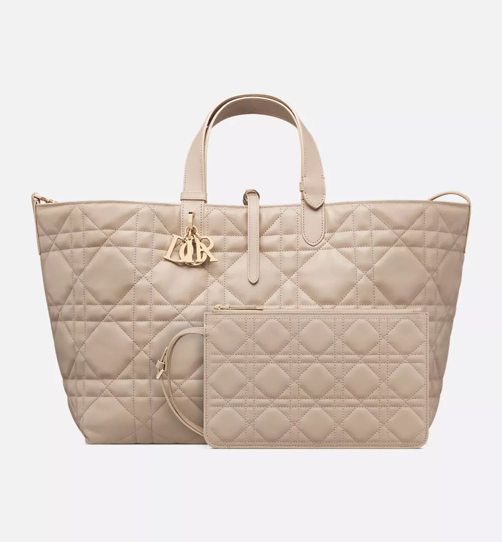 Large Dior Toujours Bag Desert Taupe Macrocannage Calfskin