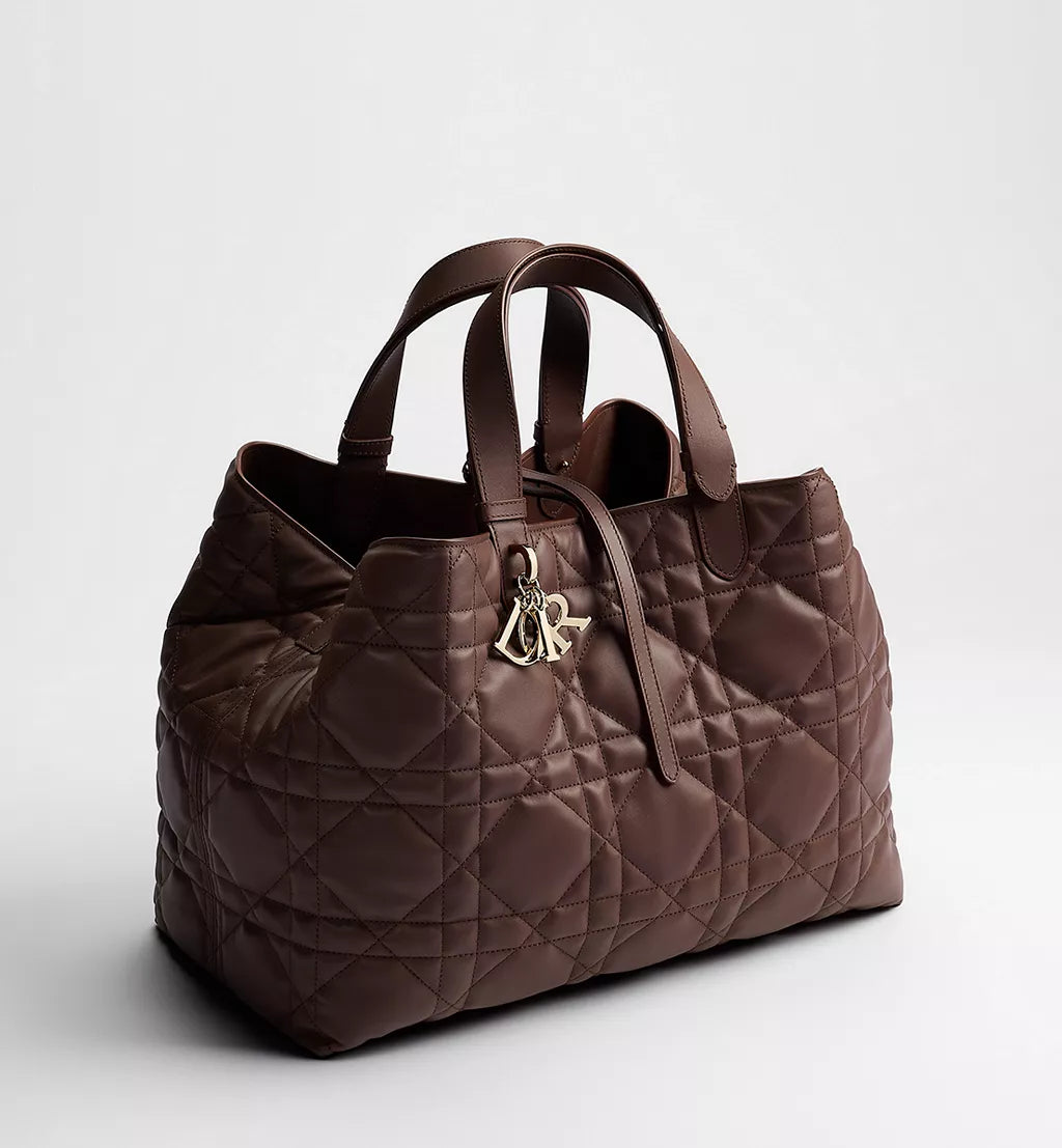 Large Dior Toujours Bag New Marron Macrocannage Calfskin