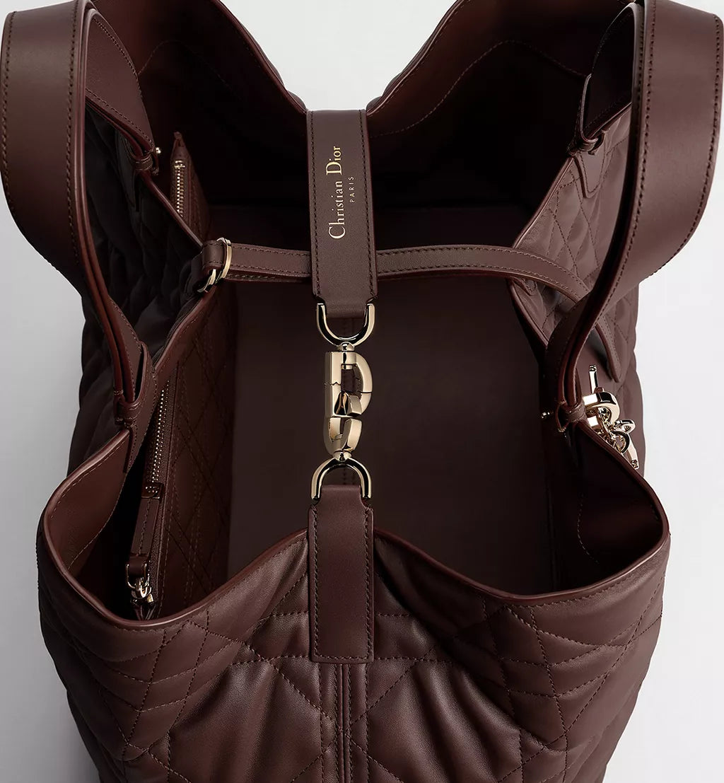 Large Dior Toujours Bag New Marron Macrocannage Calfskin