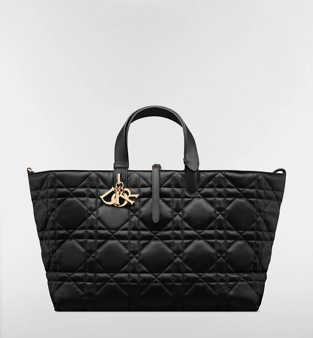 Large Dior Toujours Bag Black Macrocannage Calfskin