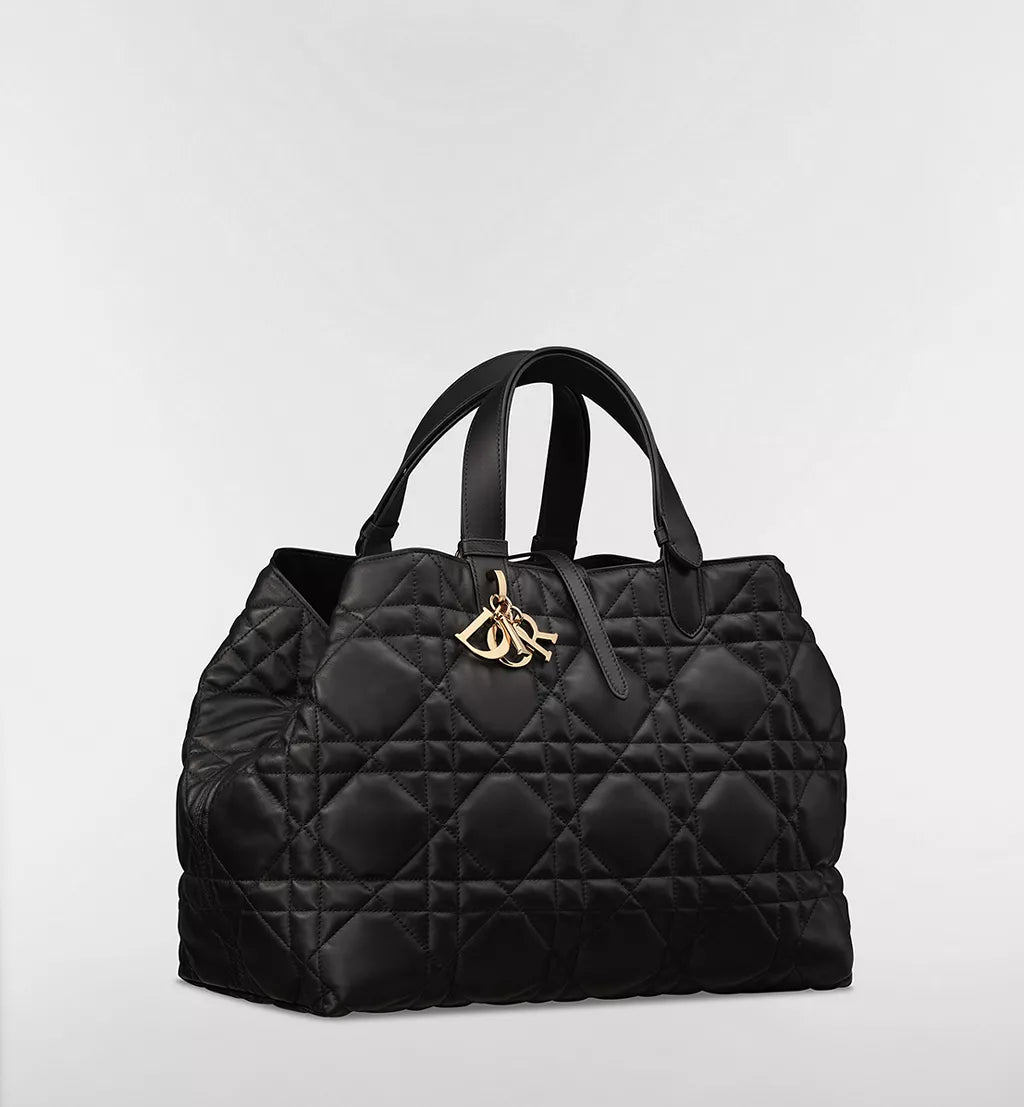 Large Dior Toujours Bag Black Macrocannage Calfskin