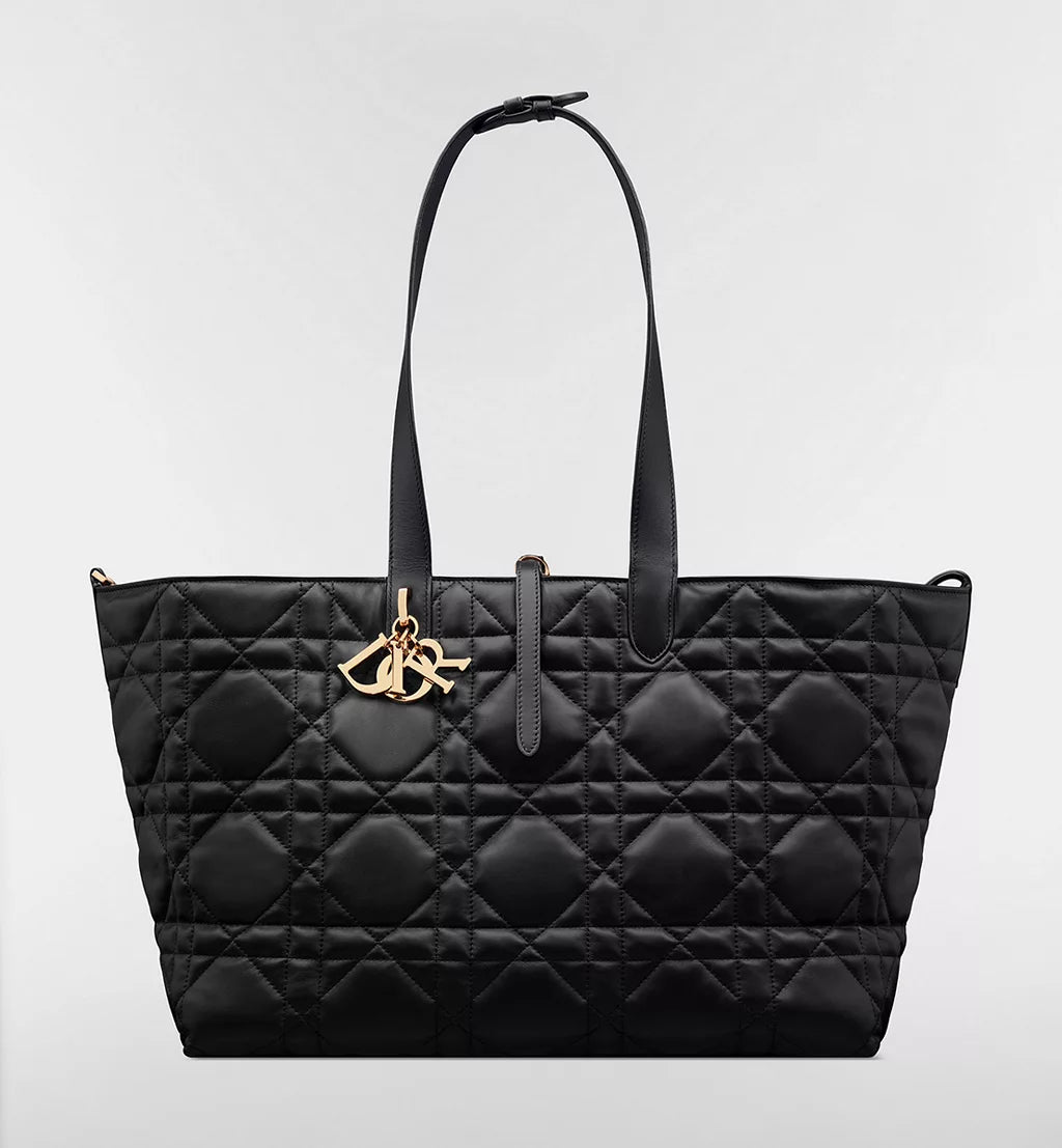 Large Dior Toujours Bag Black Macrocannage Calfskin