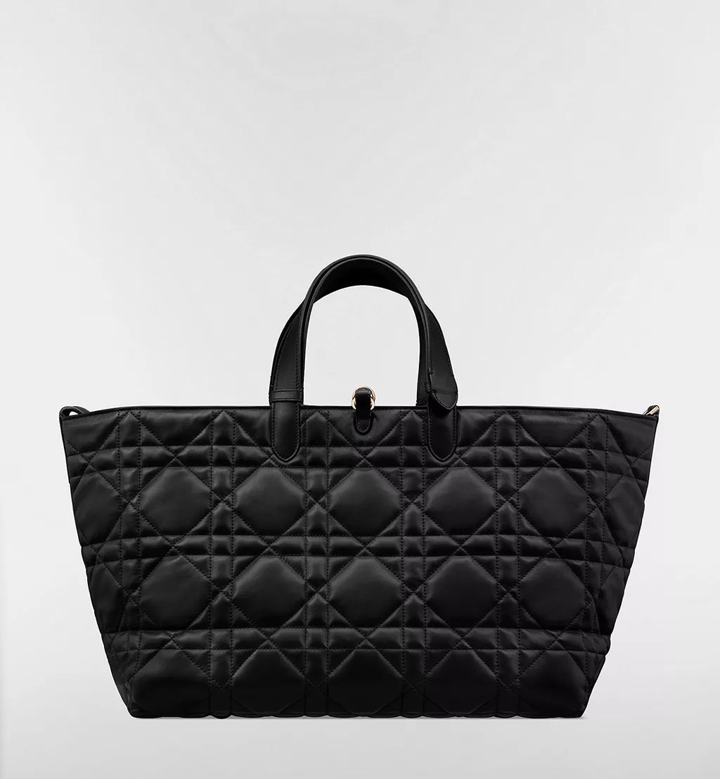 Large Dior Toujours Bag Black Macrocannage Calfskin