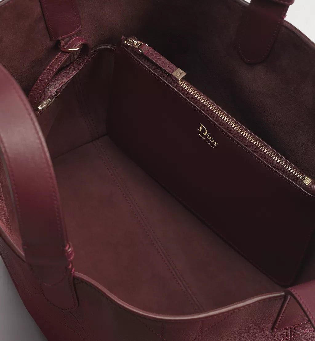 Medium Dior Toujours Bag Hermitage Red Flat Macrocannage Calfskin