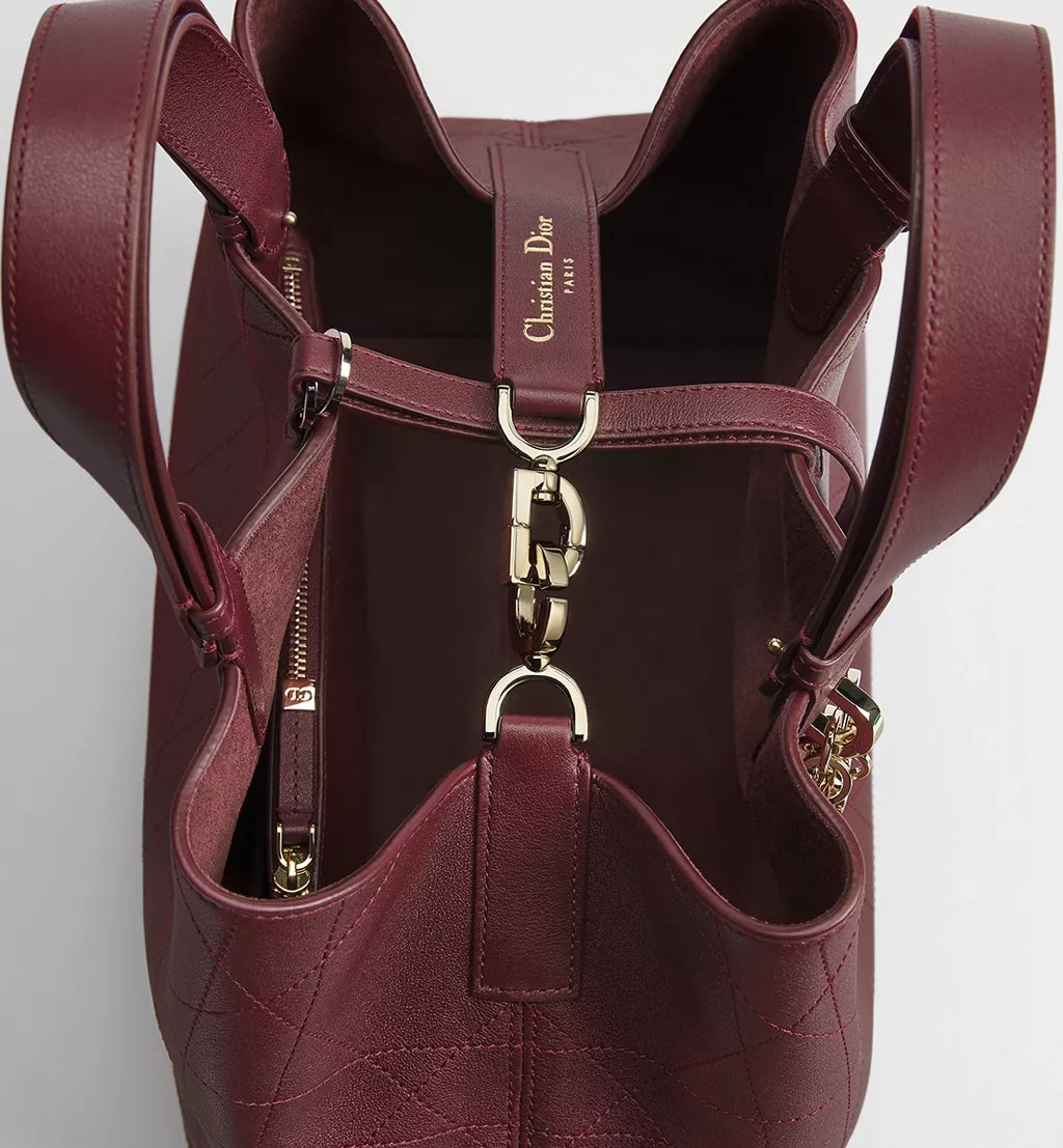Medium Dior Toujours Bag Hermitage Red Flat Macrocannage Calfskin