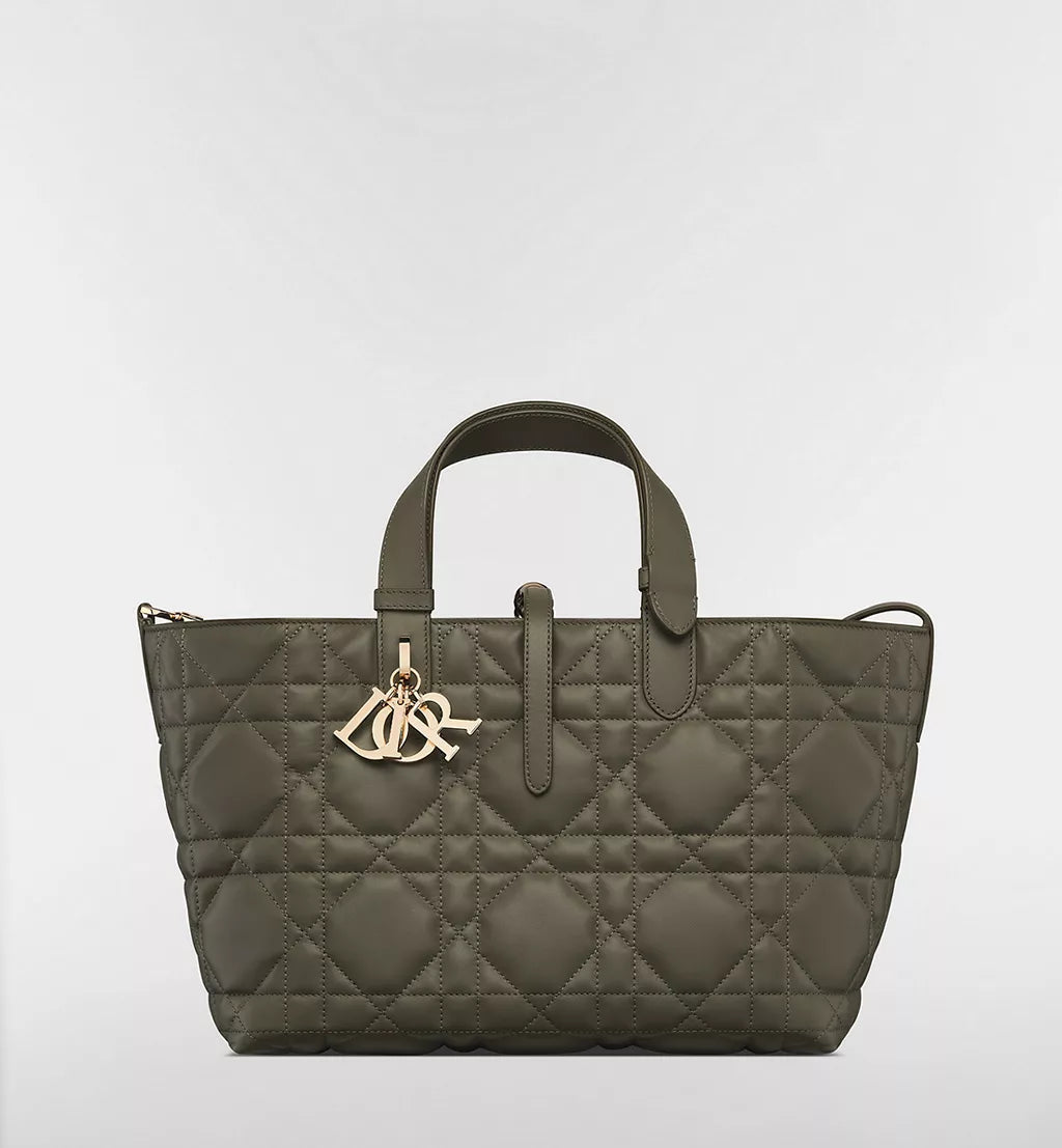 Medium Dior Toujours Bag Olive Taupe Macrocannage Calfskin
