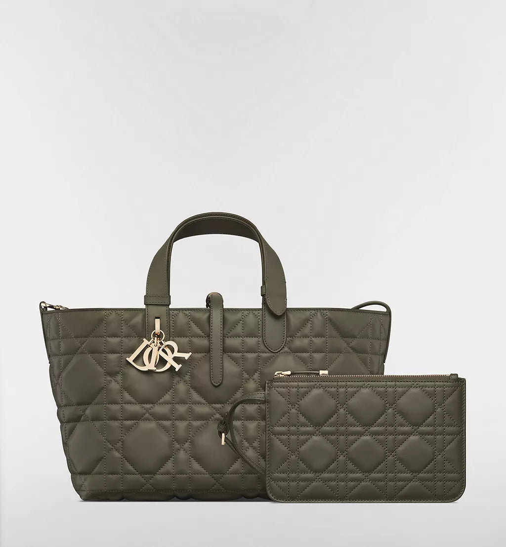 Medium Dior Toujours Bag Olive Taupe Macrocannage Calfskin