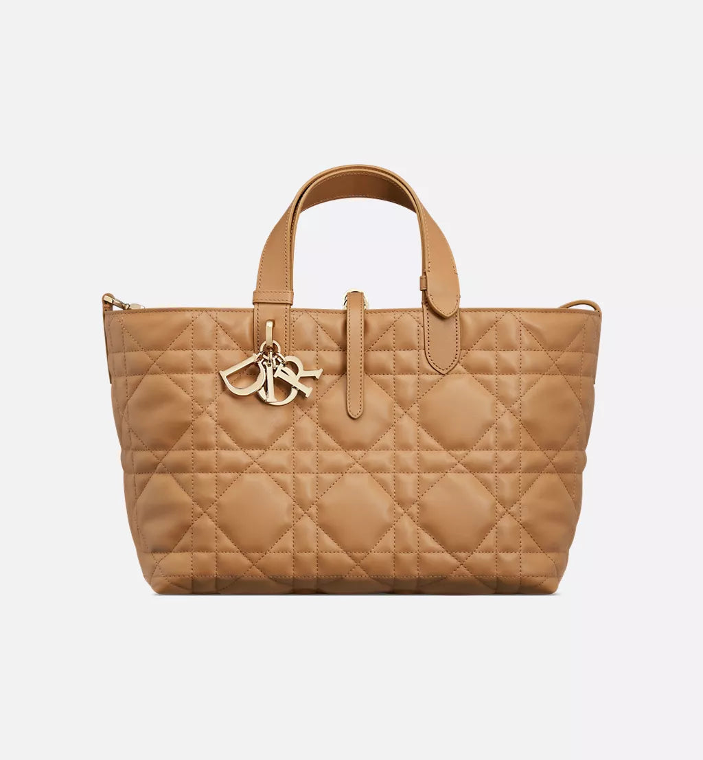 Medium Dior Toujours Bag Light Gold-Tone Macrocannage Calfskin