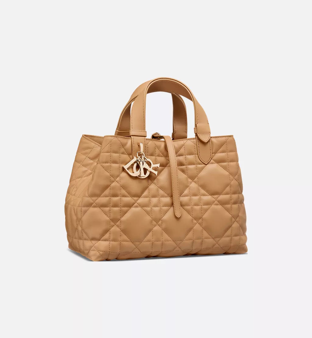 Medium Dior Toujours Bag Light Gold-Tone Macrocannage Calfskin
