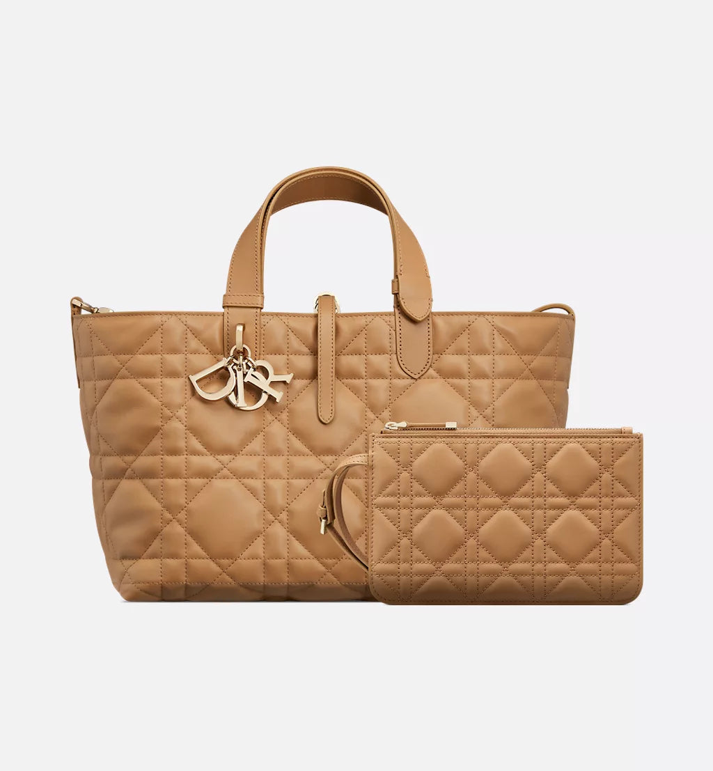 Medium Dior Toujours Bag Light Gold-Tone Macrocannage Calfskin