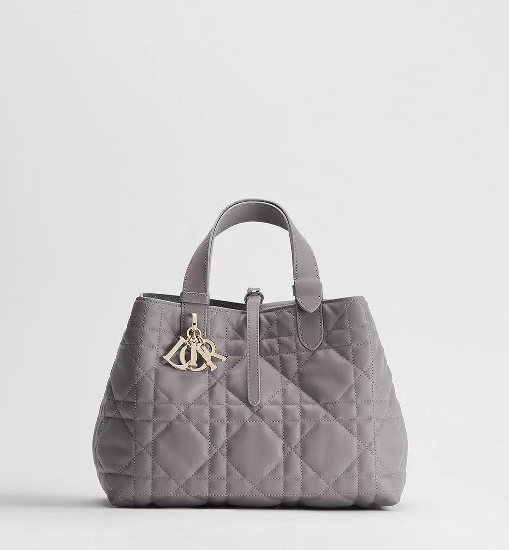 Medium Dior Toujours Bag Trianon Gray Macrocannage Calfskin
