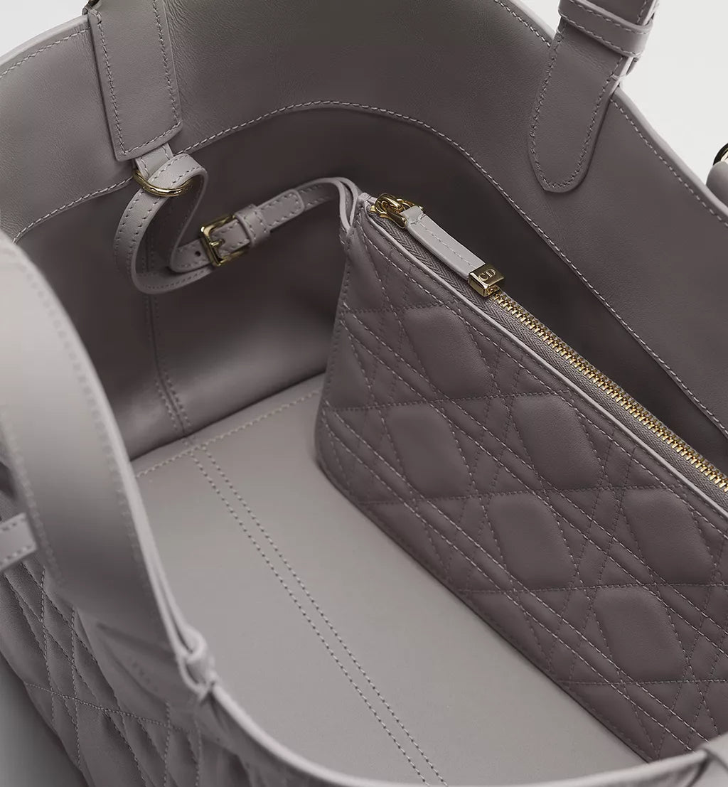 Medium Dior Toujours Bag Trianon Gray Macrocannage Calfskin