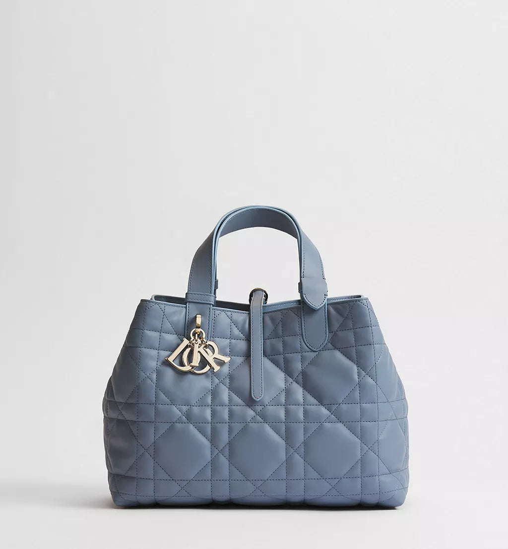 Medium Dior Toujours Bag Blue Gray Macrocannage Calfskin