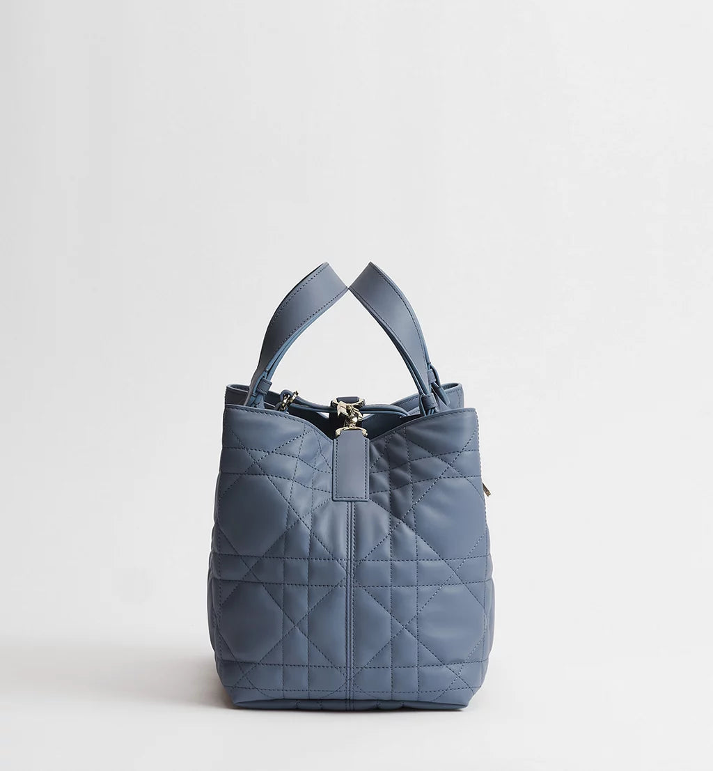 Medium Dior Toujours Bag Blue Gray Macrocannage Calfskin