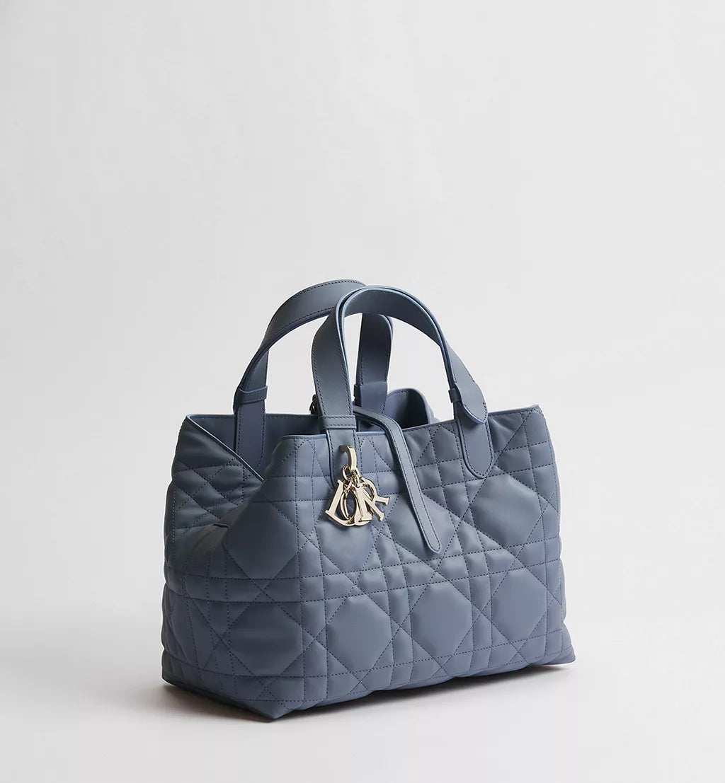 Medium Dior Toujours Bag Blue Gray Macrocannage Calfskin
