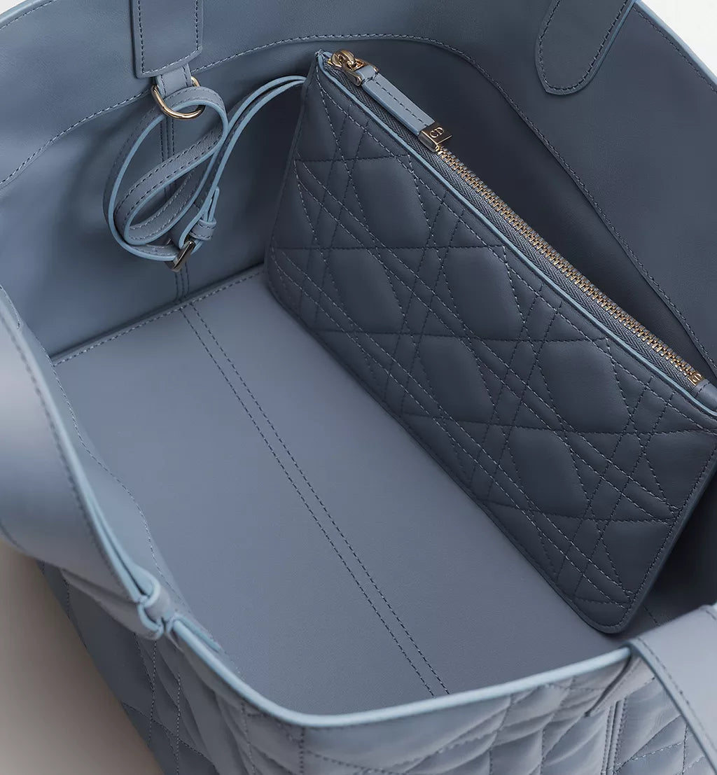 Medium Dior Toujours Bag Blue Gray Macrocannage Calfskin