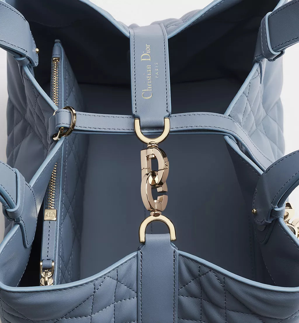 Medium Dior Toujours Bag Blue Gray Macrocannage Calfskin