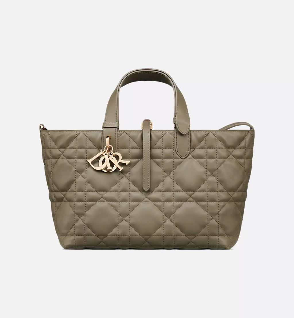 Medium Dior Toujours Bag Clay Green Macrocannage Calfskin