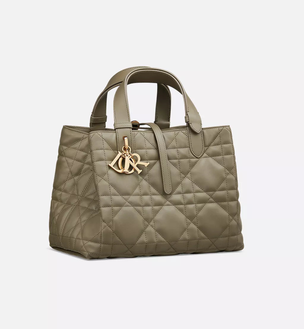 Medium Dior Toujours Bag Clay Green Macrocannage Calfskin