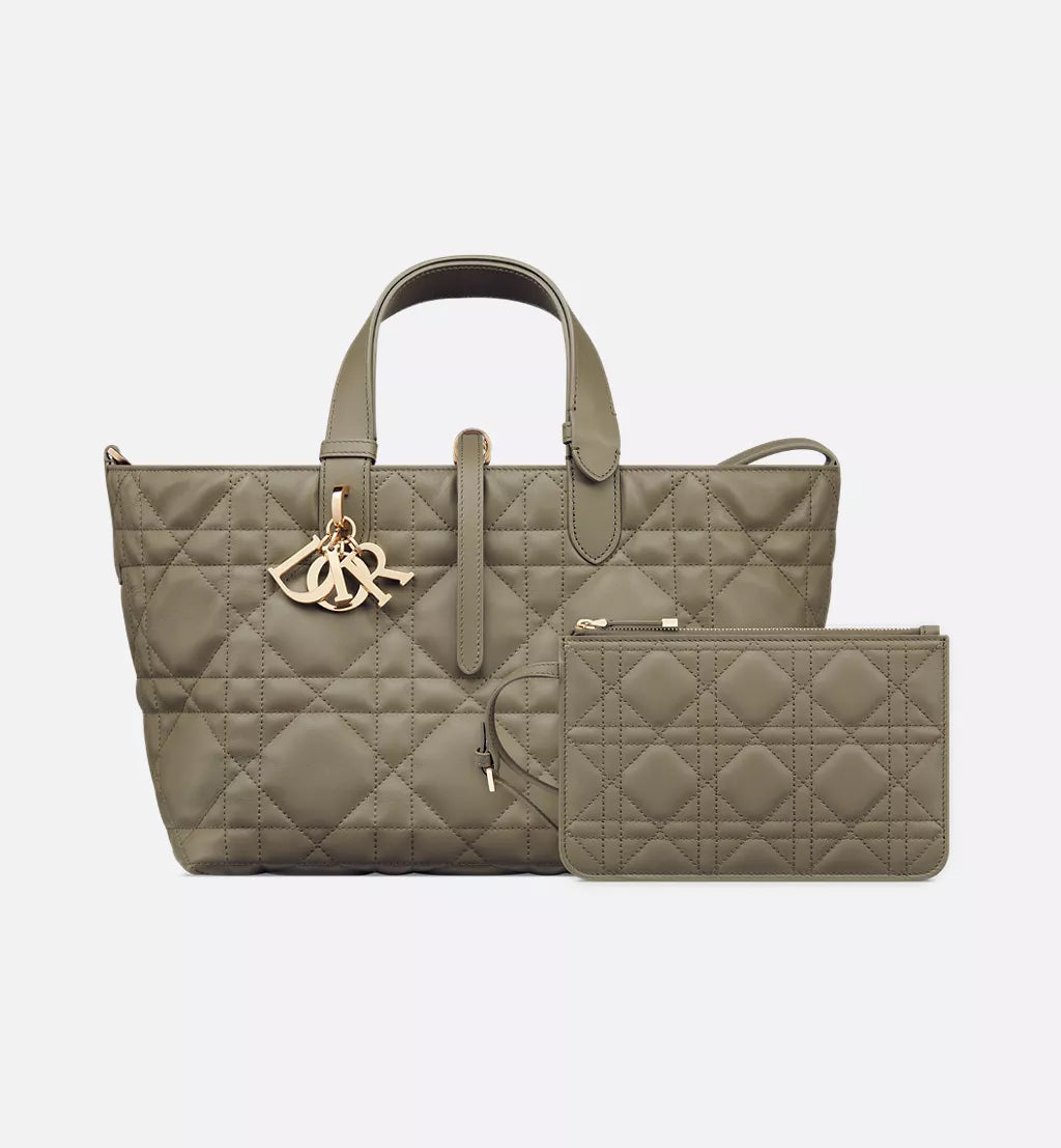 Medium Dior Toujours Bag Clay Green Macrocannage Calfskin