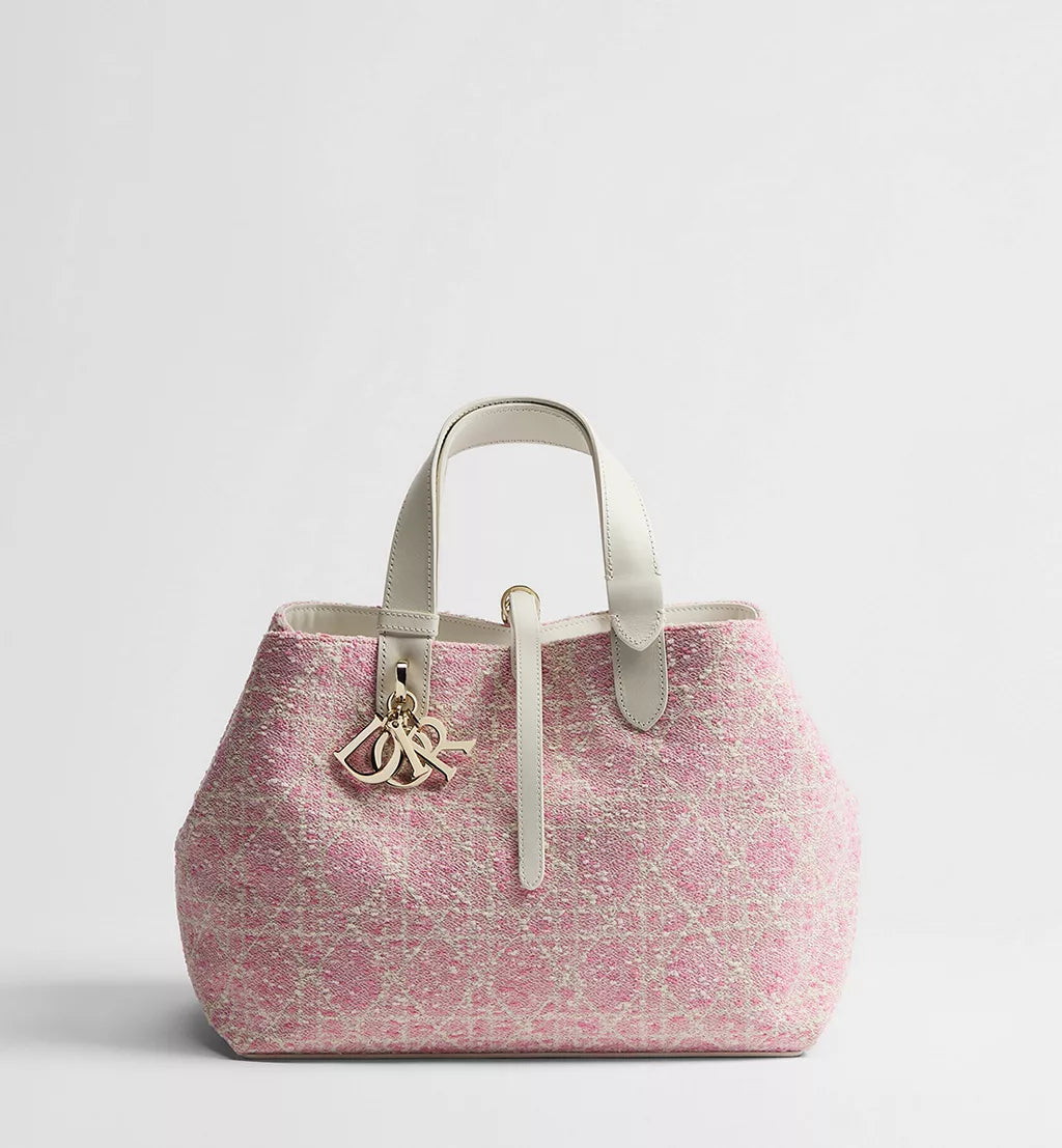 Medium Dior Toujours Bag Pink Tweed with White Cannage Motif